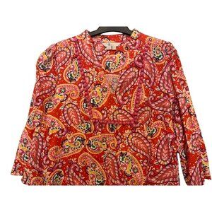 BODEN 100% Linen Dress Tunic Top Blouse in Red Yellow Paisley Size 2P